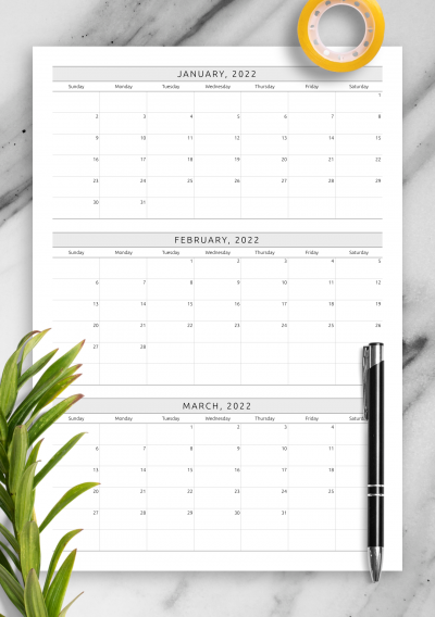 Download Quarterly Calendar Template - Printable PDF