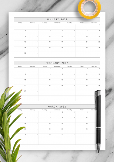 Download Quarterly Calendar Template