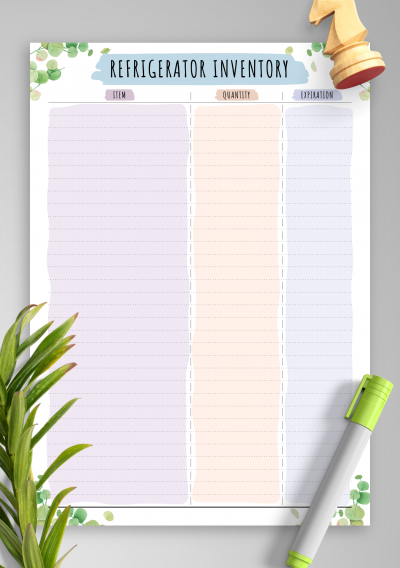 Download Refrigerator Inventory - Floral Style - Printable PDF