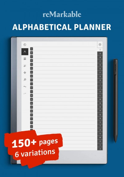 Download Alphabetical A-Z Tabs Hyperlinked reMarkable Planner - Printable PDF