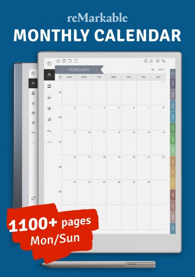 Download reMarkable Monthly Calendar (5 years) 2023 - 2028 - Printable PDF