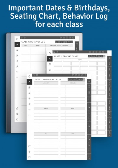 Important Dates & Birthdays, Seating Chart, Behavior Log for each class 2