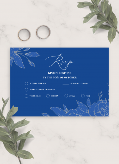 Download Royal Blue and Silver Wedding RSVP Card - Printable PDF