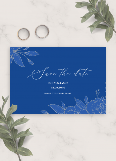 Download Royal Blue and Silver Wedding Save The Date Card - Printable PDF