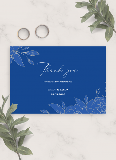 Download Royal Blue and Silver Wedding Thank You Card - Printable PDF