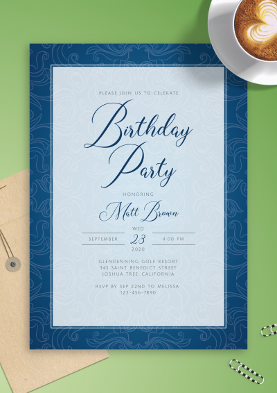 Download Royal Blue Vintage Men's Birthday Invitation - Printable PDF