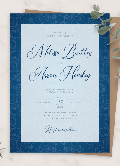 Download Royal Blue Vintage Wedding Invitation - Printable PDF