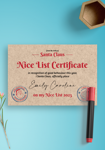 Download Customizable Santa Claus Nice List Certificate