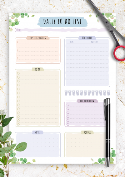 Download Scheduled Daily To Do List - Floral Style - Printable PDF
