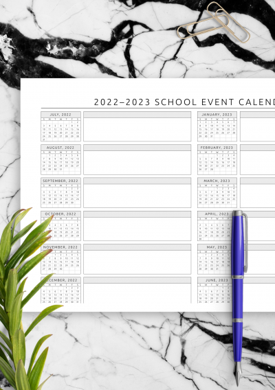Download School Event Calendar Template - Printable PDF