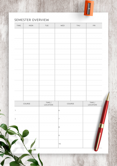 Download Semester Overview One-Page Template - Printable PDF