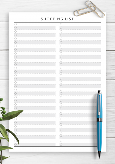 Download Shopping List Template - Original Style - Printable PDF