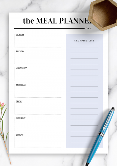 Download Shopping template for meal planning - Printable PDF