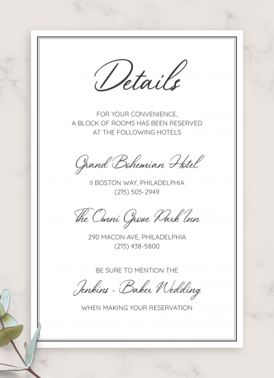 Download Simple Elegant Wedding Details Card - Printable PDF