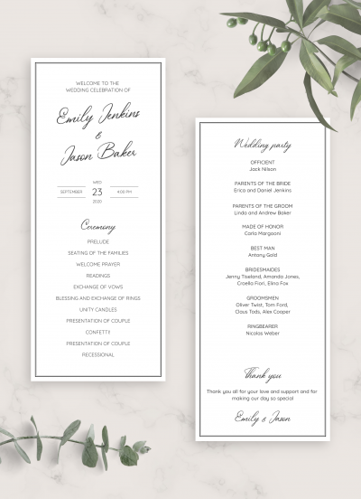 Download Simple Elegant Wedding Program - Printable PDF