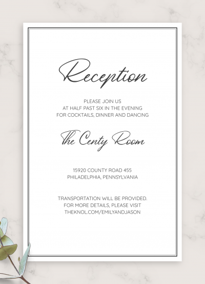 Download Simple Elegant Wedding Reception Card - Printable PDF