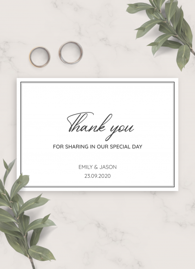 Download Simple Elegant Wedding Thank You Card - Printable PDF