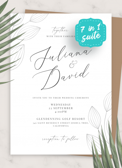Download Simple Floral Wedding Invitation Suite - Printable PDF