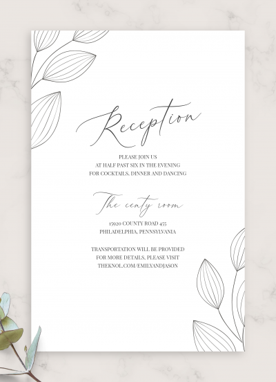 Download Simple Floral Wedding Reception Card - Printable PDF