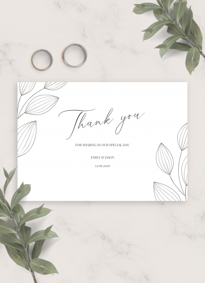 Download Simple Floral Wedding Thank You Card - Printable PDF