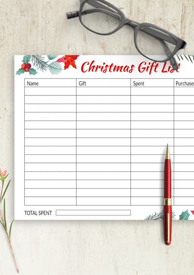 Download Simple Horizontal Christmas Gift List - Printable PDF
