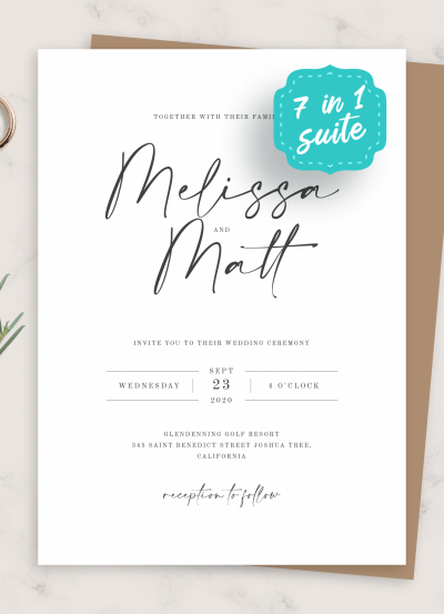 Download Simple Minimalist Wedding Invitation Suite - Printable PDF