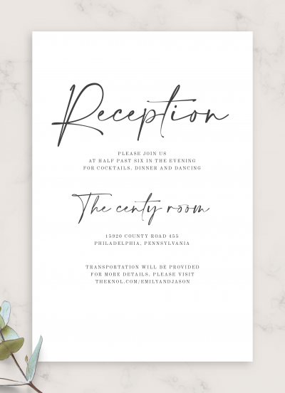 Download Simple Minimalist Wedding Reception Card - Printable PDF