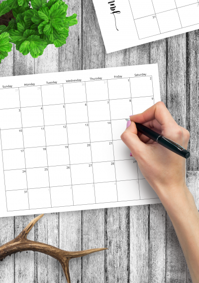 Download Printable Simple Monthly Calendar Horizontal PDF