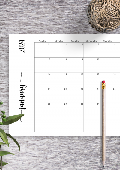 Download Simple Monthly Calendar Horizontal