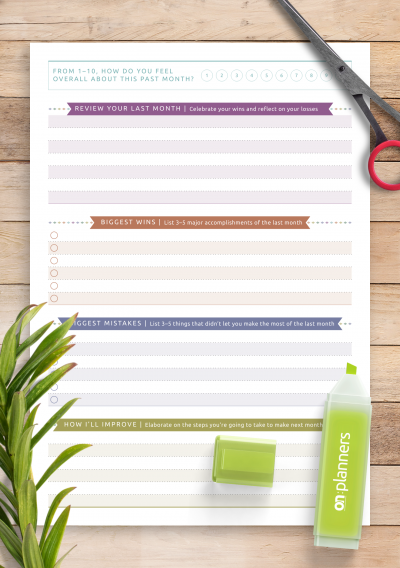 Download Simple Monthly Goal Review Template - Casual Style - Printable PDF