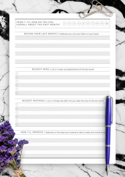 Download Simple Monthly Goal Review Template - Printable PDF