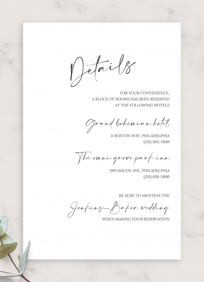Download Simple Script Formal Wedding Details Card - Printable PDF