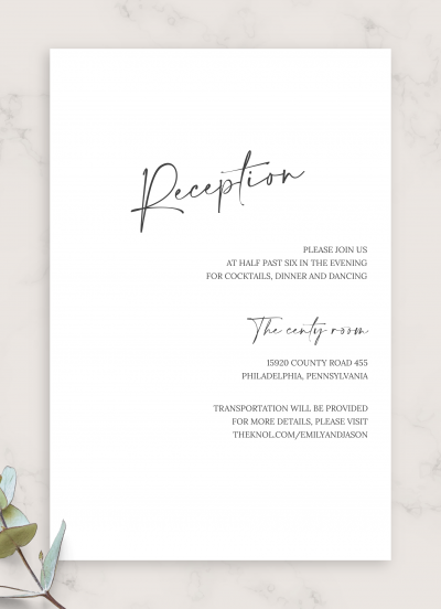 Download Simple Script Formal Wedding Reception Card - Printable PDF