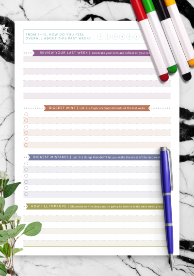 Download Simple Weekly Goal Review Template - Casual Style - Printable PDF