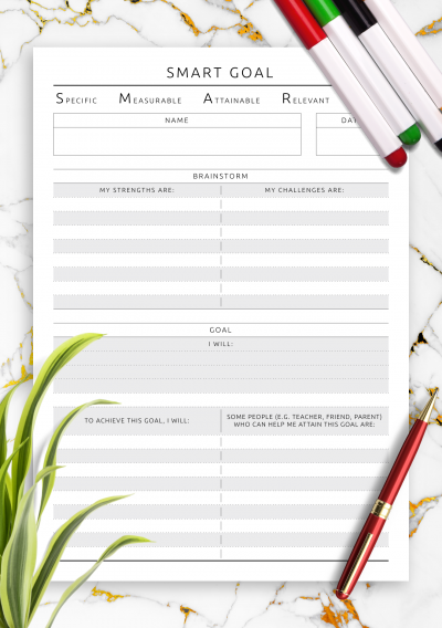 Download SMART Goal Template - Original Style - Printable PDF