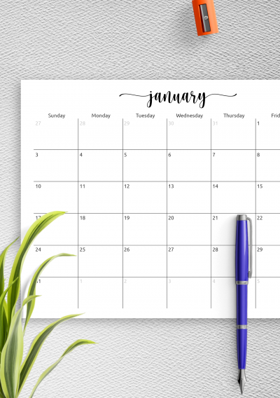 Download Spacious Monthly Calendar Grid