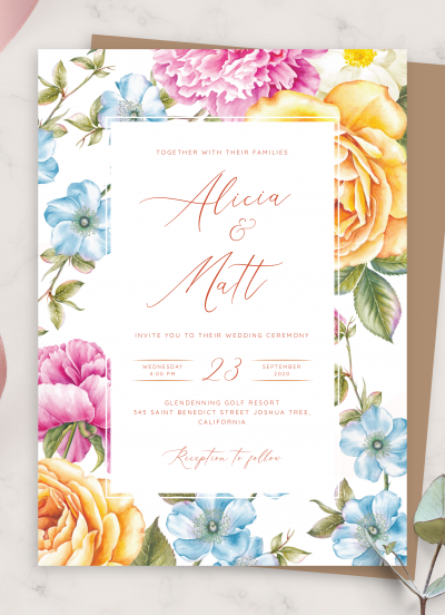 Download Spring Wildflowers Wedding Invitation - Printable PDF