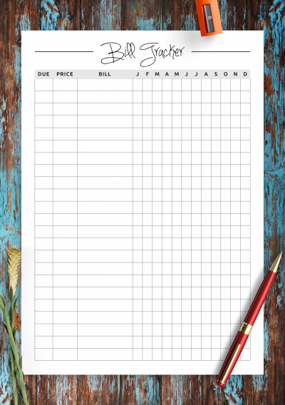 Download Printable Square grid monthly bill tracker PDF