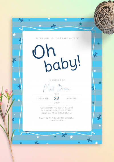 Download Stars & Airplanes Baby Shower Invitation - Printable PDF