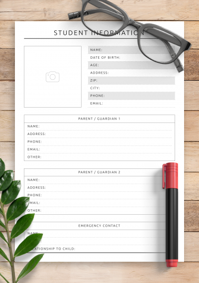 Download Student Info Template - Printable PDF