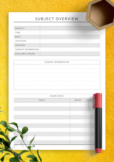 Download Student Subject Overview Template - Printable PDF