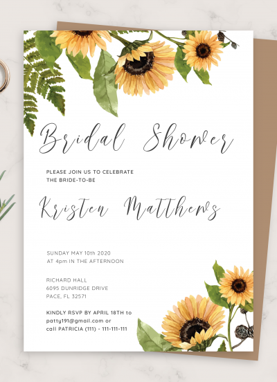 Download Sunflower Bridal Shower Invitation - Printable PDF