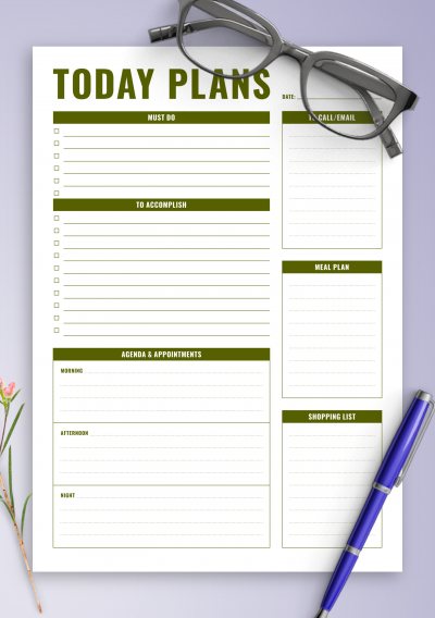 Download Today Plans with Agenda & Appointments - Printable PDF