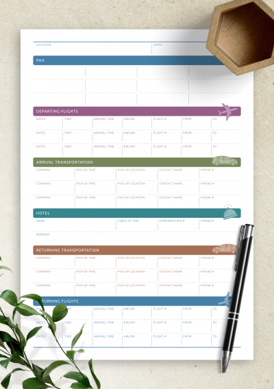 Download Travel itinerary Custom Template - Printable PDF