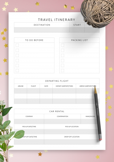 Download Printable Travel Itinerary Template PDF