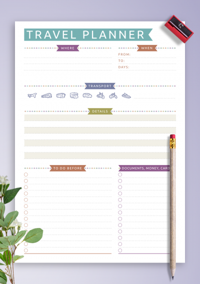 Download Travel Planner Template - Casual Style - Printable PDF