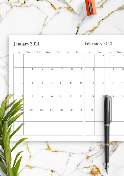 Download Printable Two Months on One Page Calendar PDF