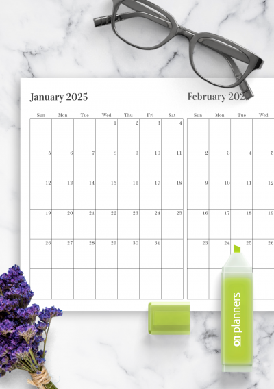 Download Two Months on One Page Calendar