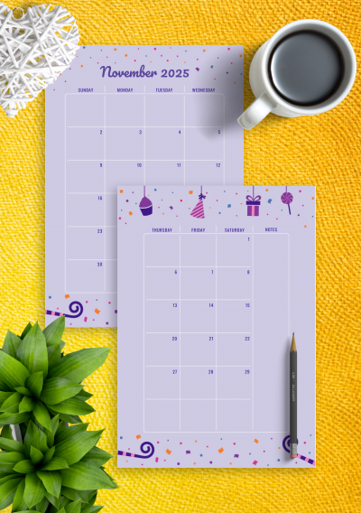 Download Two Page Monthly Birthday Calendar