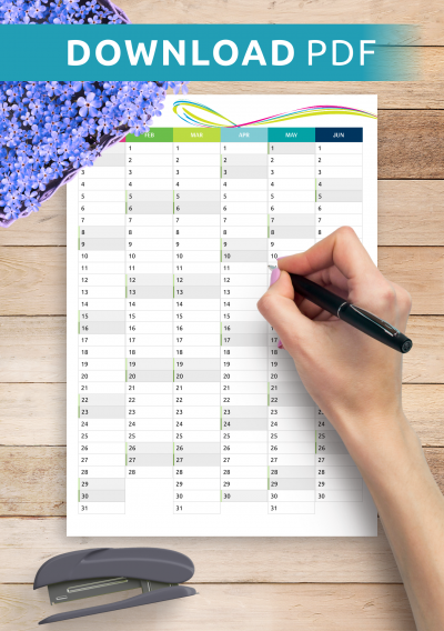 Download Printable Two Pages Vertical Calendar PDF